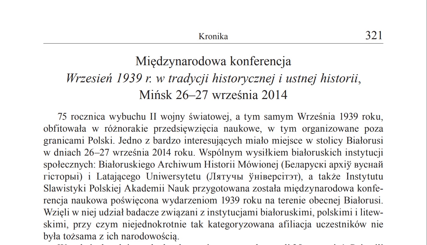 Polsko-białoruska konferencja naukowa „Wrzesień 1939 w tradycji historycznej i historii mówionej” oraz finał konkursu historycznego dla młodzieży w Mińsku